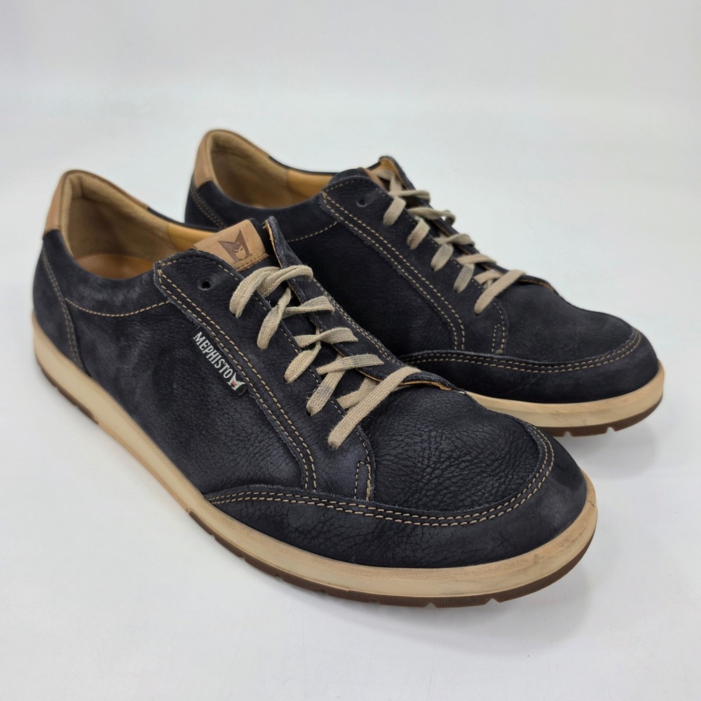 Mephisto Men Sneaker Bradley Navy Blue Leather US 10.5 Air-Relax Walking Shoe